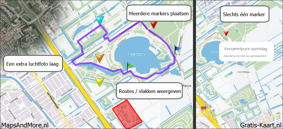 Vegelijking tussen een Gratis-Kaart en een kaart van MapsAndMore